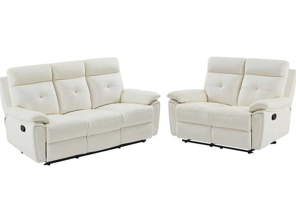 3- + 2-Zits-Relaxbank Van Wit Leer Vineta