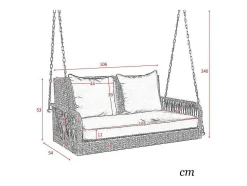 114 Cm Hangstoel In Pe Rotan - 2 Plaatsen - 11 Cm Gecapitonneerd Zitkussen - Beige + Grijs