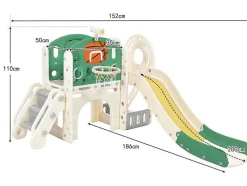 4 In 1 Glijbaan - Met Trap, Opbergruimte, Basketbalring - Groen
