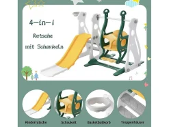 4 In 1 Glijbaan - Met Trap, Schommel, Basketbalring - Groen
