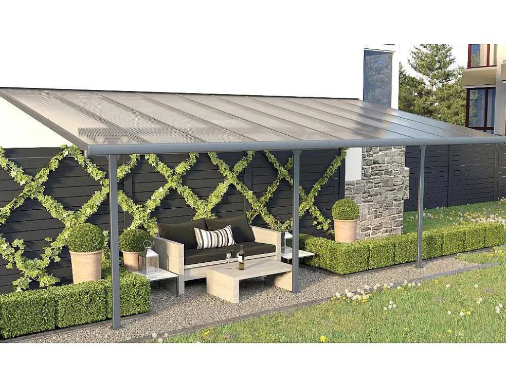 Aanleunende Pergola In Aluminium 18,8M Antraciet Alvaro - L618Xd305Xh240/285 Cm