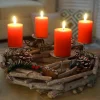 Adventskrans Rond Hout Zonder Kaarsen, Met Kaarsen, Rood