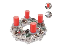 Adventskrans Rond Hout Zonder Kaarsen, Met Kaarsen, Rood