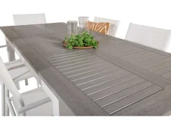 Albany Tuinmeubelset Tafel 90X152/210Cm En 6 Stoel Santorini Wit, Grijs, Cremekleur.