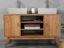 Badkamermeubel In Teakhout Met Dubbele Wastafel - 135 Cm - Gianyar