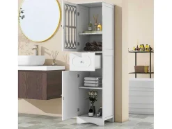 Badkamerzuil Met 2 Deuren En 1 Lade - Verstelbare Planken - Wit - 42 X 36 X 162,5 Cm