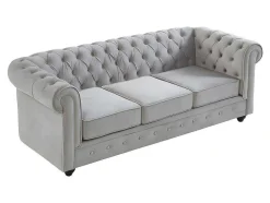 Bankstel Chesterfield - Fluweel - Lichtgrijs