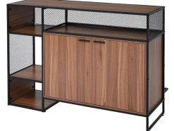 Barmeubel, Laag Dressoir - 2 Deuren En 4 Nissen - Mdf - Industriele Stijl - Kleuren: Bruin En Zwart