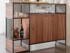 Barmeubel, Laag Dressoir - 2 Deuren En 4 Nissen - Mdf - Industriele Stijl - Kleuren: Bruin En Zwart