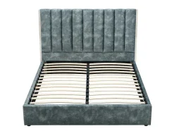 Bed 140 X 190 Cm Met Hoofdbord Met Verticale Stiksels - Velours - Groenblauw - Feroya
