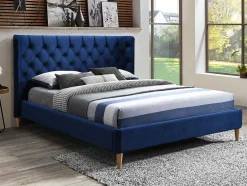 Bed 140 X 190 Cm Met Hoofdbord Met Capitonnage - Velours - Koningsblauw - Enodi