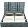Bed 160 X 200 Cm Met Hoofdbord Met Verticale Stiksels - Velours - Groenblauw - Feroya