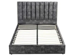 Bed 140 X 190 Cm Met Hoofdbord Met Verticale Stiksels - Velours - Antraciet - Feroya