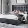 Bed Gewatteerd Hoofdbord - Met Laden - 160 X 200 Cm - Stof Grijs - Leonce