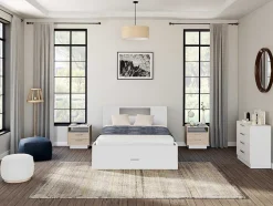Bed Leandre Met Hoofdeinde, Opbergruimte En Lades - 160 X 200 Cm - Kleur: Wit
