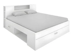 Bed Leandre Met Hoofdeinde, Opbergruimte En Lades - 160 X 200 Cm - Kleur: Wit