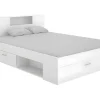 Bed Leandre Met Hoofdeinde, Opbergruimte En Lades - 140 X 190 Cm - Kleur: Wit