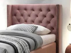 Bed Massimo Gestoffeerde Hoofdeinde Met Capitons - 90X200 Cm - Roze Fluweel