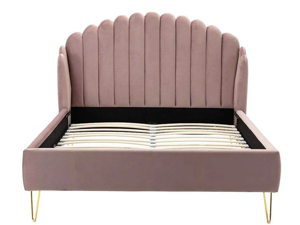Bed Met Glooiend Hoofdeinde - 140 X 190 Cm - Fluweel - Oud Roze - Sagali