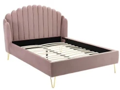 Bed Met Glooiend Hoofdeinde - 140 X 190 Cm - Fluweel - Oud Roze - Sagali