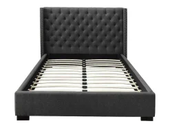 Bed Met Hoofdbord Met Capitonnage - 140 X 200 Cm - Stof - Grijs - Massimo