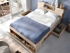 Bed Met Hoofdeinde, Opbergruimte En Lades - 160 X 200 Cm - Eikenkleur - Leandre