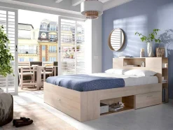 Bed Met Hoofdeinde, Opbergruimte En Lades - 160 X 200 Cm - Eikenkleur - Leandre