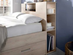 Bed Met Hoofdeinde, Opbergruimte En Lades - 160 X 200 Cm - Eikenkleur - Leandre