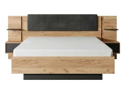 Bed Met Nachtkastjes 160 X 200 Cm - Met Ledverlichting - Kleur: Naturel En Antraciet - Elynia