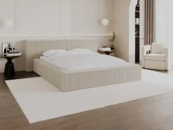 Bed Met Opbergruimte 180 X 200 Cm - Ribfluweel - Beige + Matras - Timano