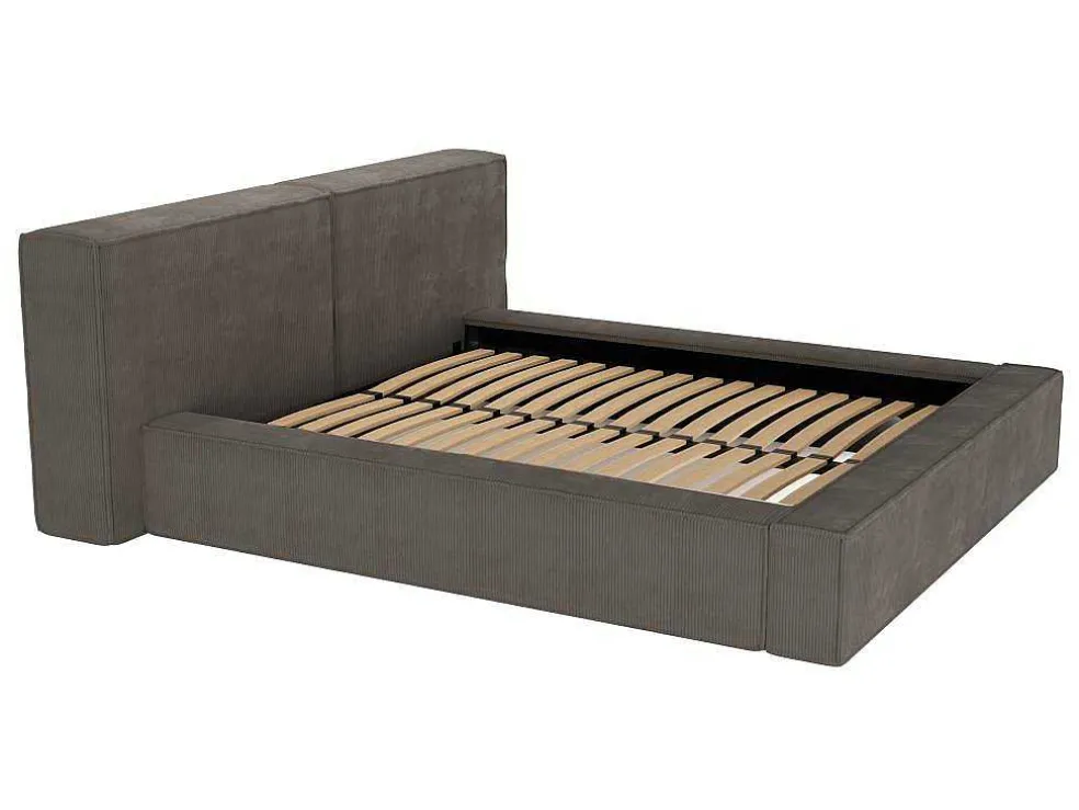 Bed Met Opbergruimte 180 X 200 Cm - Ribfluweel - Taupe + Matras - Timano