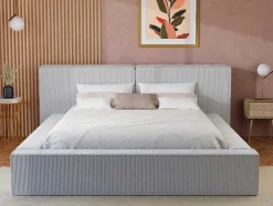 Bed Met Opbergruimte 180 X 200 Cm - Ribfluweel - Lichtgrijs + Matras - Timano