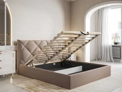 Bed Met Opbergruimte 160 X 200 Cm - Velours - Beige - Stari Van Pascal Morabito - Van Pascal Morabito