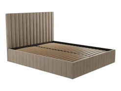 Bed Met Opbergruimte 180 X 200 Cm Met Hoofdbord Met Verticale Stiksels - Velours - Taupegrijs + Matras - Larali
