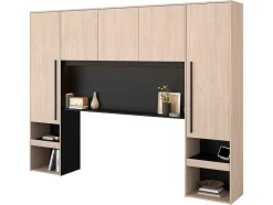 Bed Met Opbergruimte 160 X 200 Cm - Met Ledverlichting - Kleur: Naturel En Zwart + Bedbodem - Velona