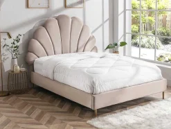 Bed Met Schelpvorm 140 X 190 Cm - Velours - Beige - Livaya