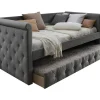 Bed Met Slaaplade Louise - 2 X 90 X 190 Cm - Grijze Stof