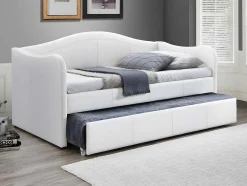 Bedbank Met Uitschuifbed Mathilde - 2 X 90 X 190Cm - Kunstleer - Wit