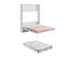 Bedkast 160 X 200 Cm Verticaal Manueel Te Openen Wit Met Matras Malina Ii