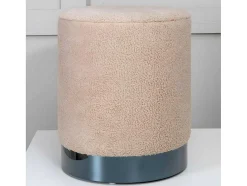 Benji Poef, Hocker O35Cm Teddystof Beige, Zwart.