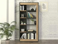 Boekenkast Met 10 Nissen - Naturel En Antraciet - Silomai