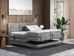 Boxspring-Hoofdbord + Elektrische Lattenbodem + Matras + Opleg - 2 X 90 X 200 Cm - Lichtgrijs - Lodi Van Palacio