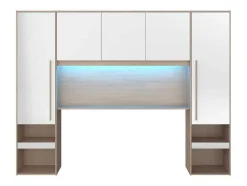 Brugkast Met Opbergruimte - Met Ledverlichting - L265 Cm - Kleuren: Glanzend Wit En Houtlook - Velona