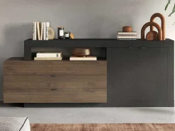 Buffet Met 2 Deuren, 3 Laden En 1 Niche - Donker Natuurlijk En Antraciet - Ruselo