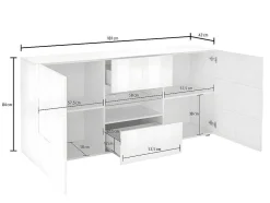 Buffetkast Calisto - Met Led-Verlichting - Twee Poorten En Twee Lades - Wit Gelakt