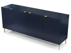 Buffetkast Met 4 Deurtjes Van Mdf En Staal - Blauw En Goudkleurig - Yesinia