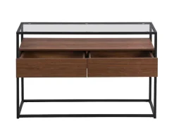 Buffetkast Met 2 Lades Van Mdf, Gehard Glas En Metaal - Donker Naturel - Camata