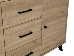 Buffetkast Portland - 3 Laden En 3 Deuren - Kleur: Eiken En Zwart