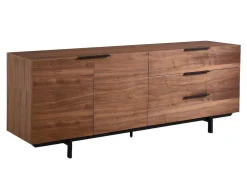 Buffetkast Tayron - 2 Deuren En 3 Laden - Mdf En Metalen Poten - Kleur: Walnoot