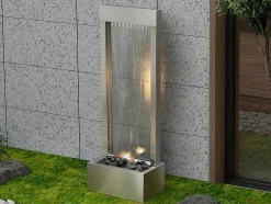 Buitenfontein Van Roestvrij Staal En Glas Met Ledverlichting - H108 Cm - Zilverkleurig - Panga